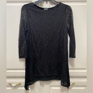 Chico’s Traveler’s Classic Black Lace 3/4 Sleeve Blouse Tunic Top Size S Chico 0